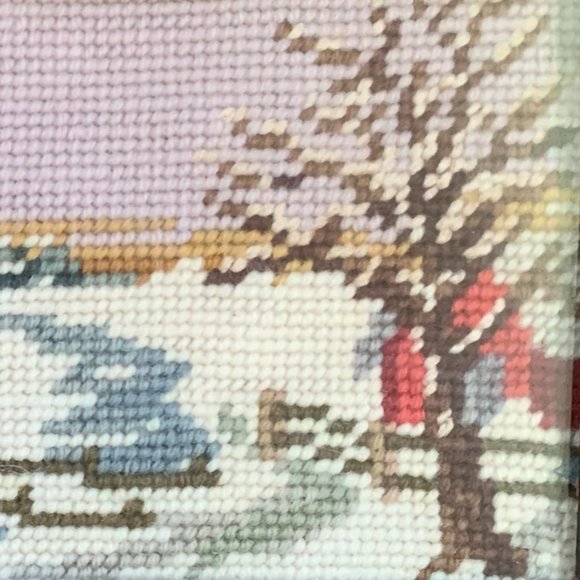 VTG Needlepoint Grist Mill Snow Water Wheel Winter Landscape Stitchery Barn - Picture 7 of 8